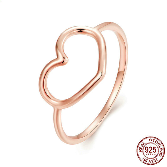 Heart Ring in Sterling Silver – Dainty Hollow Design, Available in Gold, Rose Gold & Black