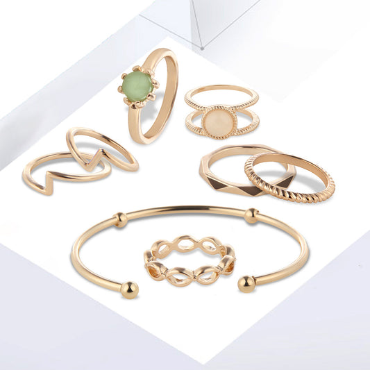 Bridal Ring & Bracelet Set – 8-Piece Gold or Silver Geometric Wedding Jewellery