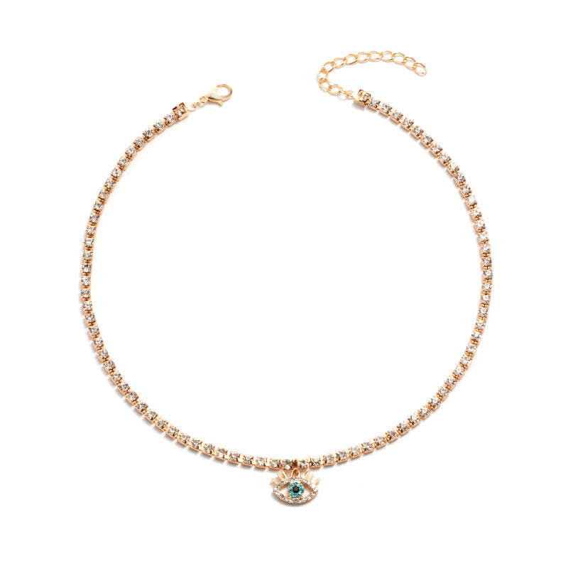 Vintage Devil Eye Rhinestone Choker Necklace for Women