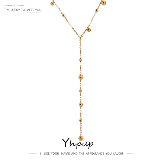 Y-Shape Tassel Necklace – Long Gold Stainless Steel Drop Necklace for Women