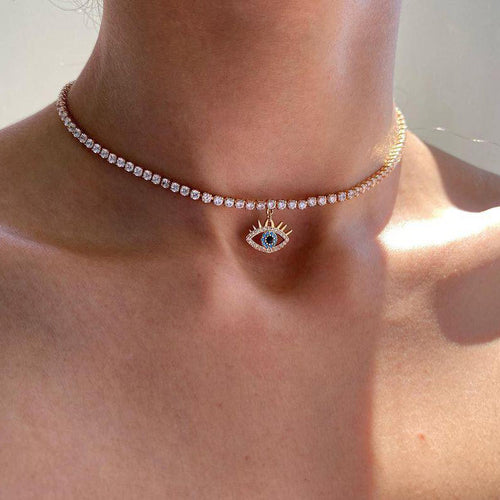 Vintage Devil Eye Rhinestone Choker Necklace for Women