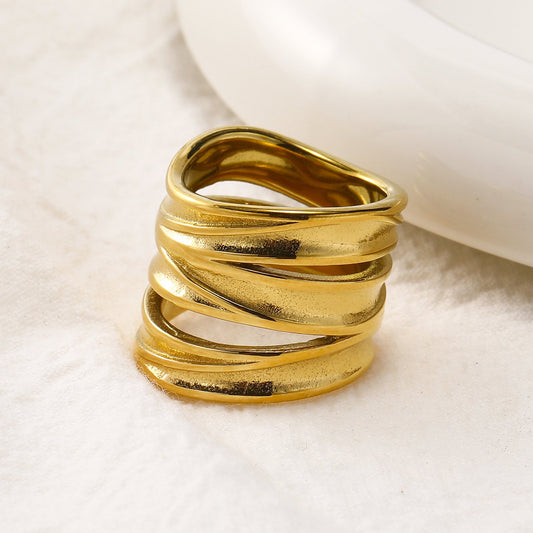 Multi-Layer Stainless Steel Ring – Bold Geometric Stacking Ring for Women
