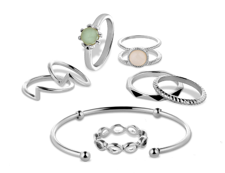 8-Piece Bridal Jewelry Set with Bracelets and Rings