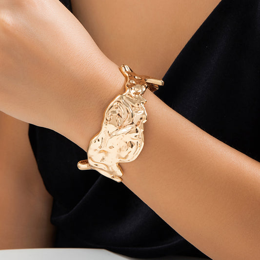 Liquid Metallic Pleated Bracelet – Accordion Bangle, Gold or Silver Statement Jewellery