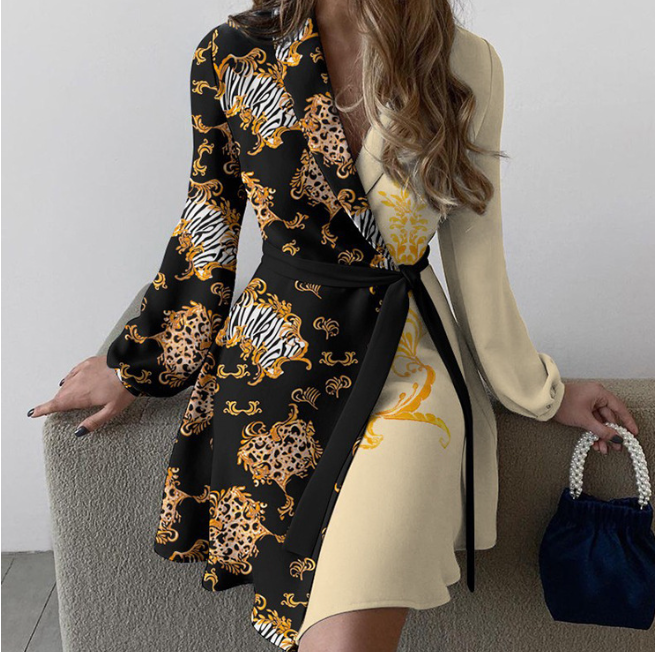 One Piece Lace Up Dress in Color Matching Design